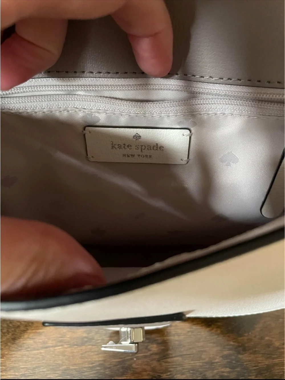 Kate Spade 2-Tone Gray/White Crossbody Chain Saddlebag Purse with Heart Clasp